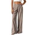 thumbnail image 3 of Lenpel Womens Wide Leg Striped Pants Fashion Button Trousers with Pockets Casual Business Straight Leg Slacks, 3 of 6