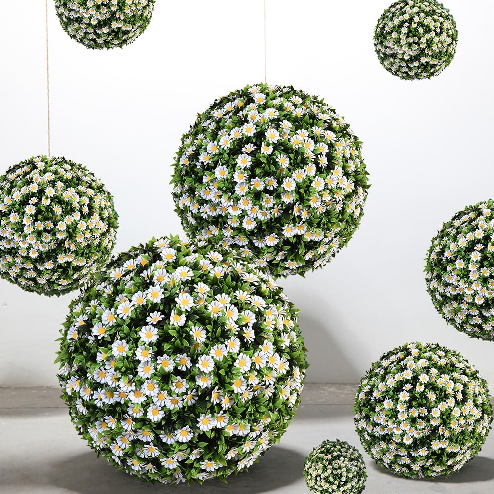 1PC Faux Daisy Boxwood Balls - Artificial Topiary for Outdoors or Indoors - Realistic Bushes with Dense Leaves - Waterproof Fake Plant Sphere - Easy Assembly Boxwood Plant  40cm