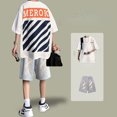 thumbnail image 3 of Conjuntos de pantalones cortos para hombre, novedad estética a rayas en camiseta lisa de algodón para hombre, talla 5xl, informal, fresca, holgada, nueva prenda superior a juego, ropa de lujo, 3 of 5