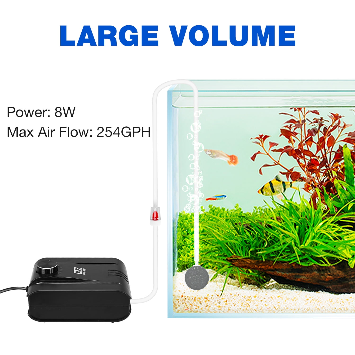Lychee 300 Gallon 254GPH Aquarium Air Pump Four Outlet for Aquarium Fish Tank Ponds Black
