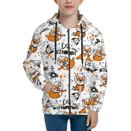 

Hoodies for Teen Girls Boys Cute Funny Astronaut Corgi Dog Long Sleeve Youth Kids Essentials Zip Up Hoodie Lghtweight Fashion Hoodies & Sweatshirts Jacket Fall Winter Outfits Tops