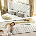 thumbnail image 3 of VanAcc Queen Bed Frame with 49” Upholstered Wingback Headboard, Noise-Free Platform Bed with Steel Frame and Slip-Resistant Edges, White, 3 of 9