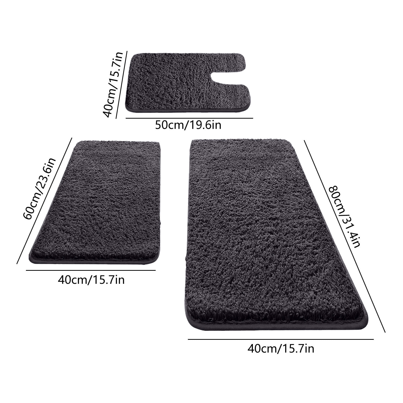 Tuvgenk Non Slip Bathroom Rug Set 3 Piece Water Absorbing Bath Rug Sets 3 Large Bath Mat Sets for Bathroom Floor(Black,31x16 inch,24x16 inch,20x16 inch)