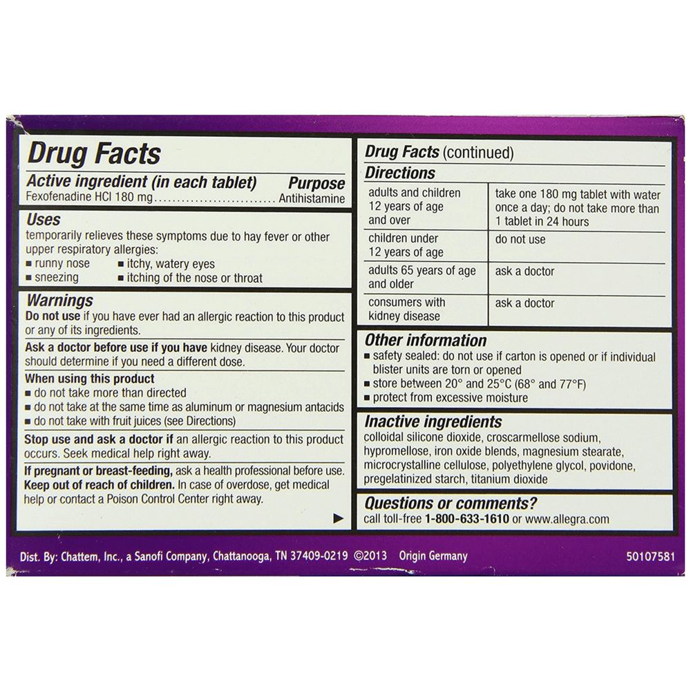 Allegra Allergy 24 Hour Allergy Relief Tablets 15 ea