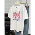 thumbnail image 1 of Women's Cute Cat Print T-Shirt - Casual Short Sleeve, Summer 2025 Collection, Loose Fit, Machine Washable, White with Accents, Y2K , Everyday T-shirt | Trendy Casual Top | Youthful Vibe, Cat Shi, 1 of 7