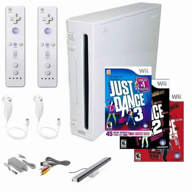 Nintendo Wii Console Wii Game System White with Just Dance 1, 2 & 3, Two RetroFam Remotes & Nunchucks (Refurbished)