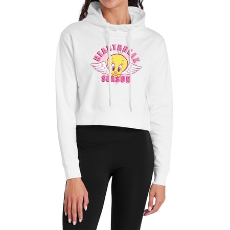 Looney Tunes Tweety Heartbreak Valentine Women s Cropped Hoodie Pullover Sweatshirt White Small