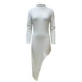 thumbnail image 4 of Liacowi Women Autumn Midi Fitted Dress Solid Color Long Sleeve High Split Bodycon Party Dress, 4 of 8