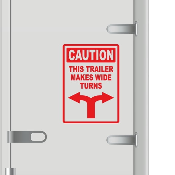 Caution This Trailer Makes Wide Turns Vinyl Decal Sticker - Many Colors & Sizes - Wide Turn Sign Truck Safety Markings for Dry Van and Reefer Trailers - Truck Decals & Markings (5" x 8", Red)