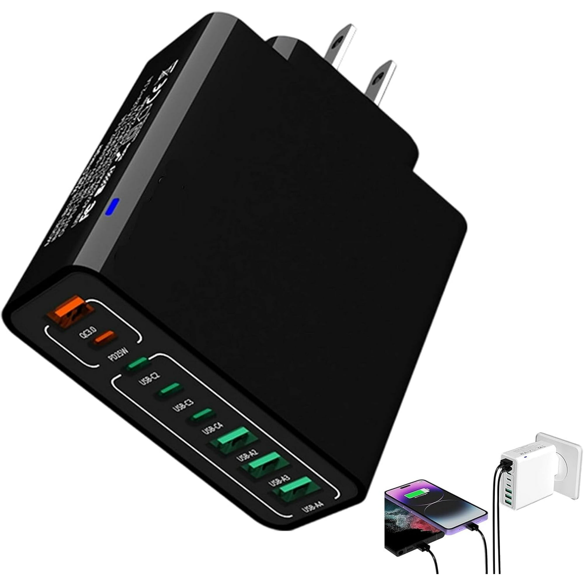 8 in 1 Waterproof Ports USB Fast Charger, Smart Safe Portable with Multiple Ports Devices with 4 Type C and 4 USB Port for Home Office Travel