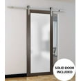 thumbnail image 5 of Sturdy Barn Door Frosted Tempered Glass | Planum 2102 Chocolate Ash | 6.6FT Silver Rail Hangers Heavy Hardware Set | Modern Solid Panel Interior Doors-28" x 84"-Silver Rail, 5 of 6