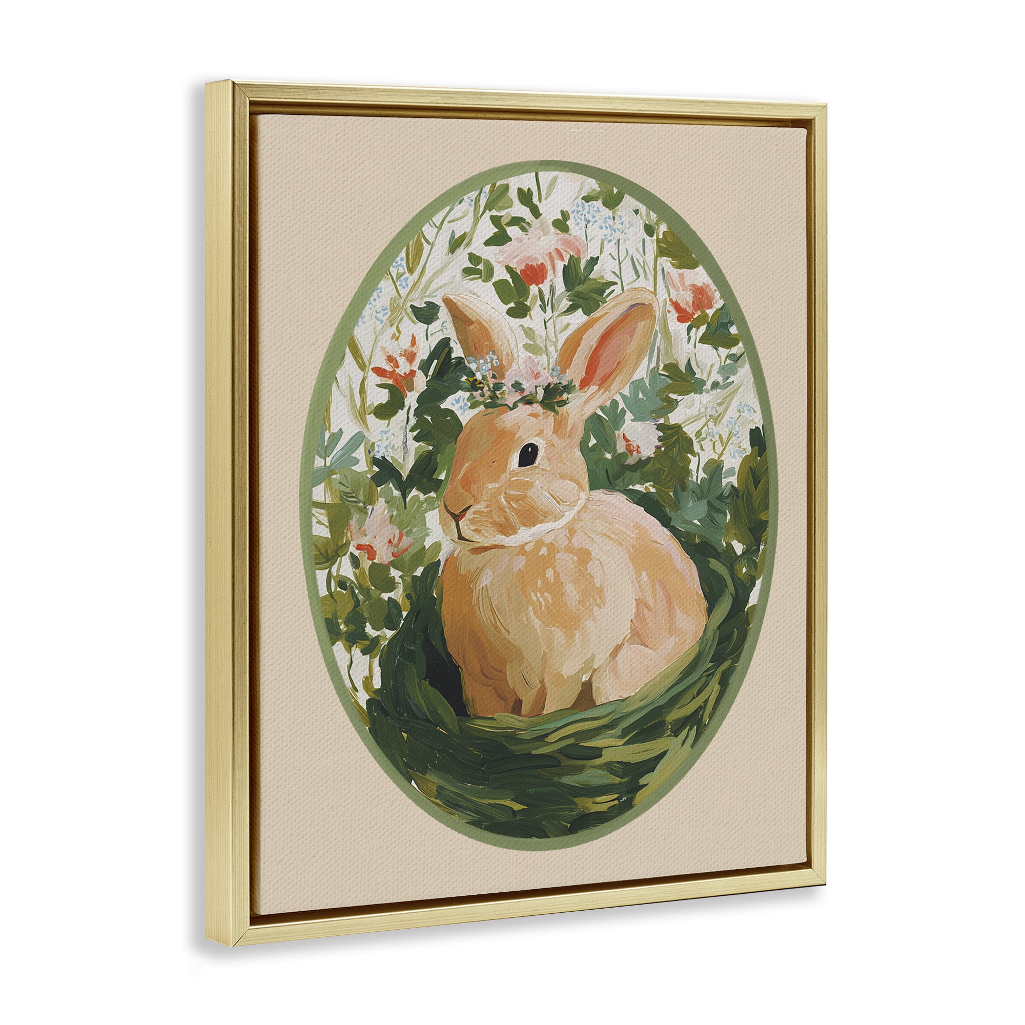 Stupell Industries Bloom Nest Bunny Gold Framed Floater Canvas Wall Art, design by Yen