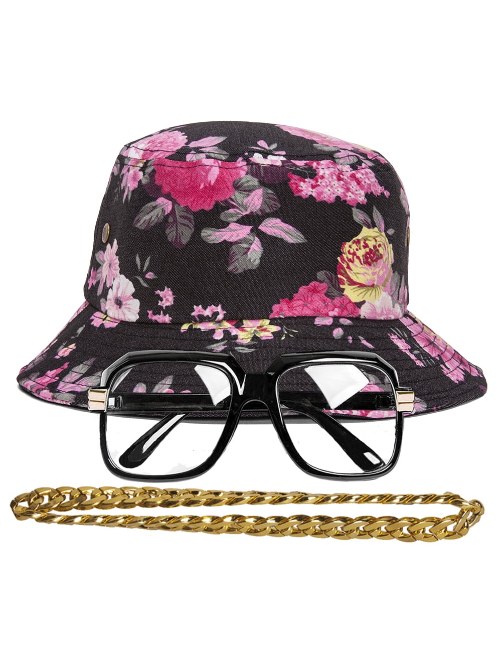 90s Hip-Hop Gold Chain Kit - Black/Pink 