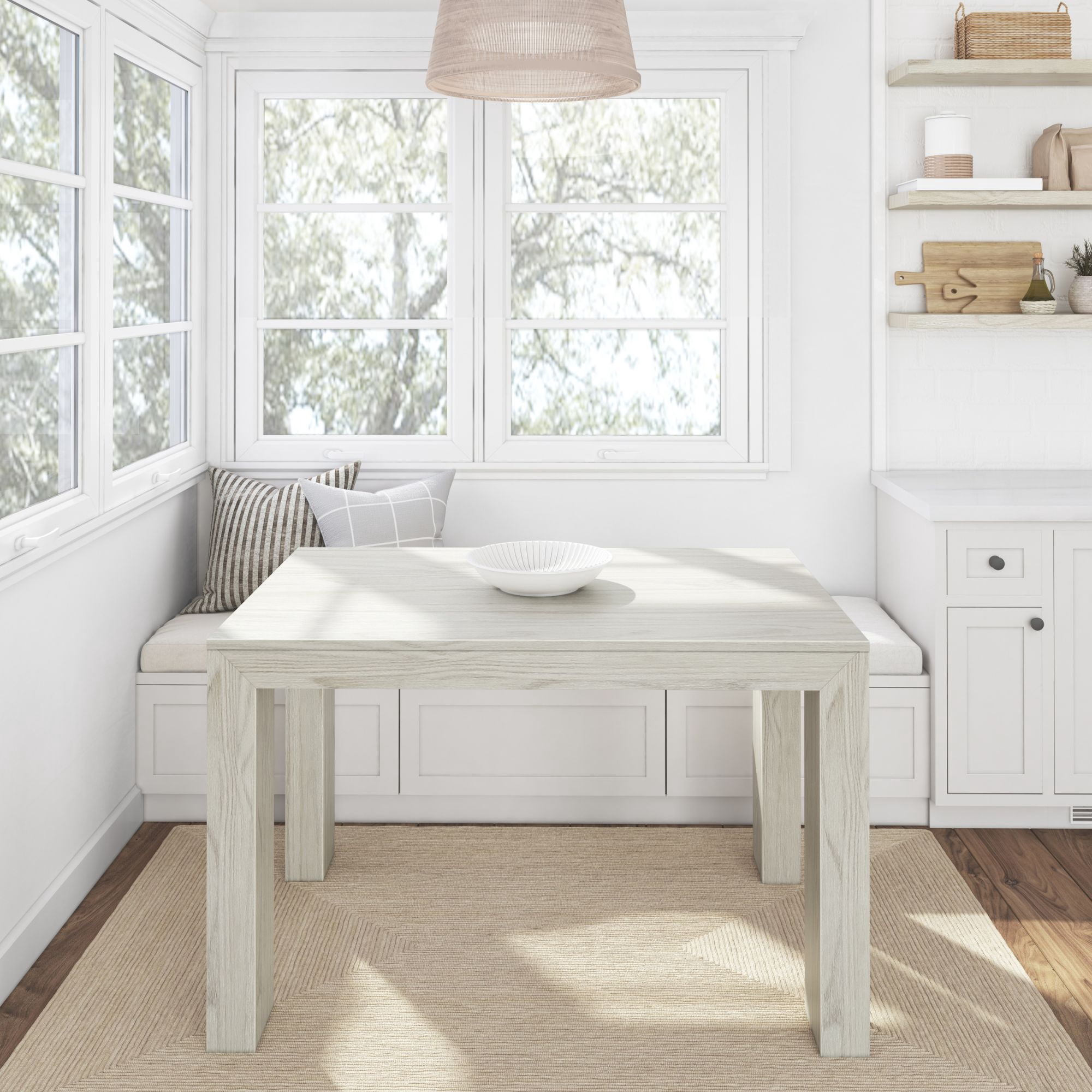Plank+Beam 48" Modern Dining Table for 4, Solid Wood Rectangular Dining Table for Kitchen/Dining Room, White Sand Wirebrush