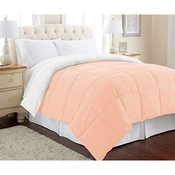 Modern Threads Down Alternative Microfiber Quilted Reversible Comforter/Duvet Insert Ultra Soft Bedding-Medium Warmth for All Seasons, Full/Queen, Blush/White
