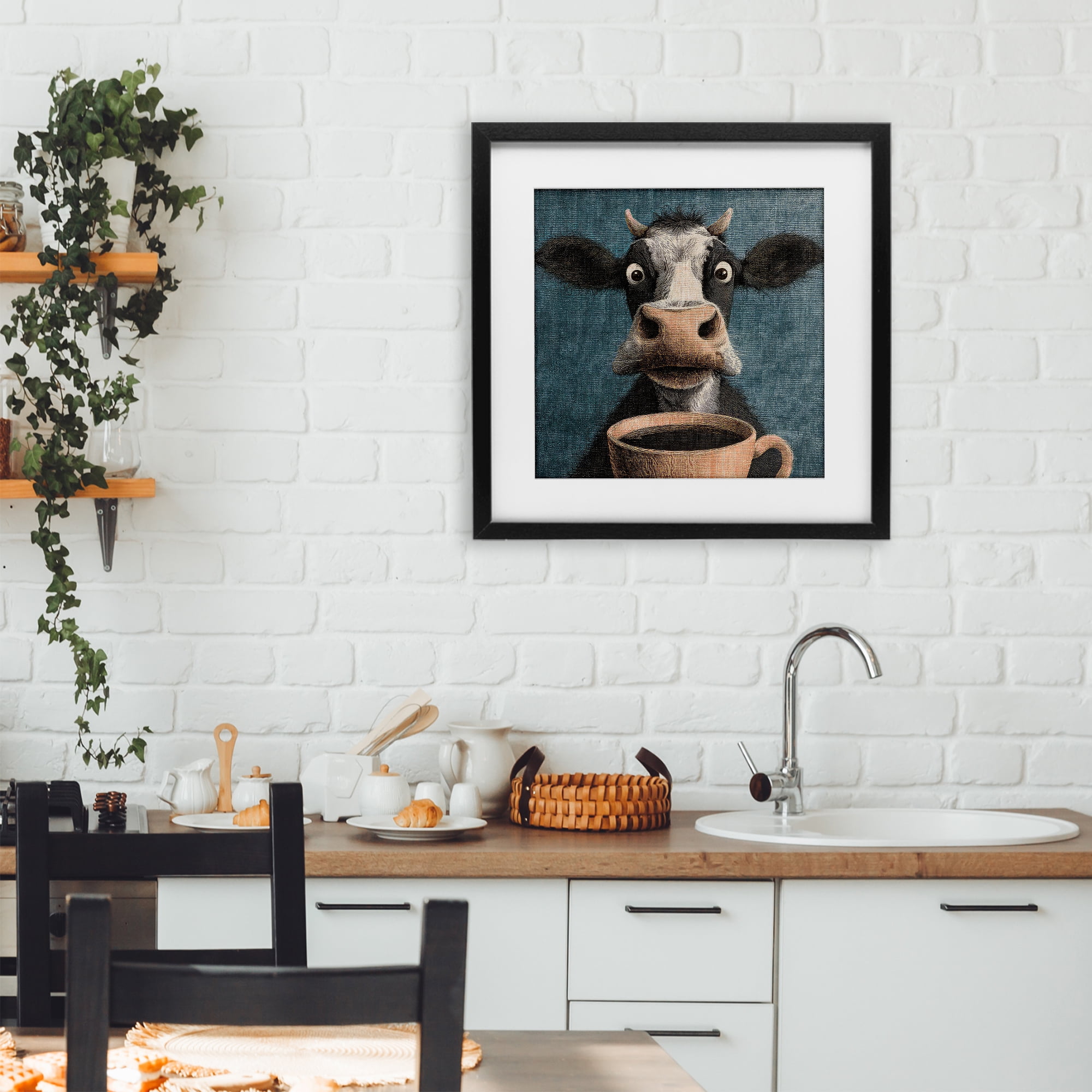 Stupell Industries Grumpy Cow & Coffee Black Framed Print Under Glass, design by The Wands Want