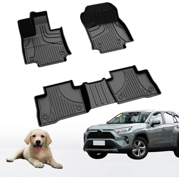 IKABEVEM Car Floor Mats for Toyota RAV4 Hybrid 2019-2024 All Weather TPE Rubber Floor Liners Protection Black
