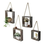 J JACKCUBE DESIGN Floating Hanging Square Shelves Wall Mounted Rustic Wood Cube Display Shelf Shadow Boxes Decorative Boho Home Décor for Living Room, Bedroom, Office, Set of 4 - MK571A