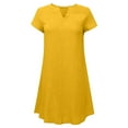 thumbnail image 4 of CHUANK Liquidation Mode Femmes Ample Col en V Été Uni Manches Courtes Robe en Coton et Lin, 4 of 5