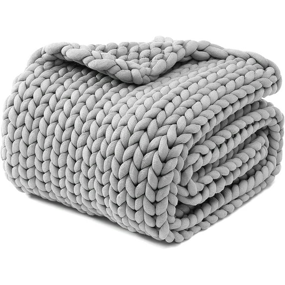 YnM Chunky Throw Blanket, Medium-Weight, Hand Knitted, Skin Friendly, Ventilated and Breathable, Machine Washable, Home Décor Piece for Couch, Sofa and Bed (Lunar Grey, 50x70 Inch)