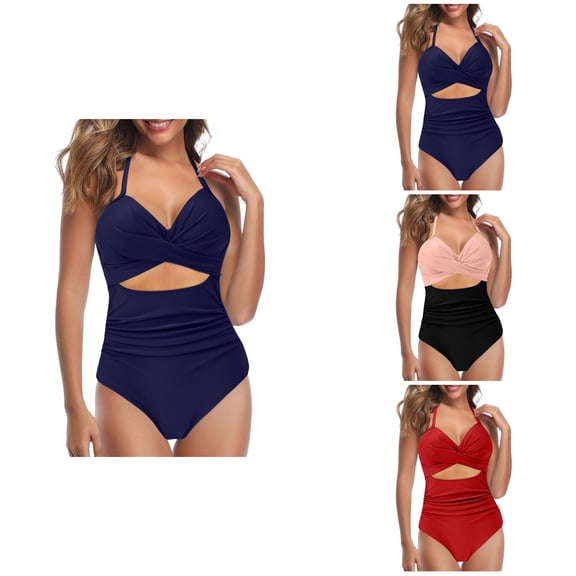 Womens One Piece Swimsuit with Tummy Control, High Waisted Cutout Design, Front Lace Up & Wrap Tie Back