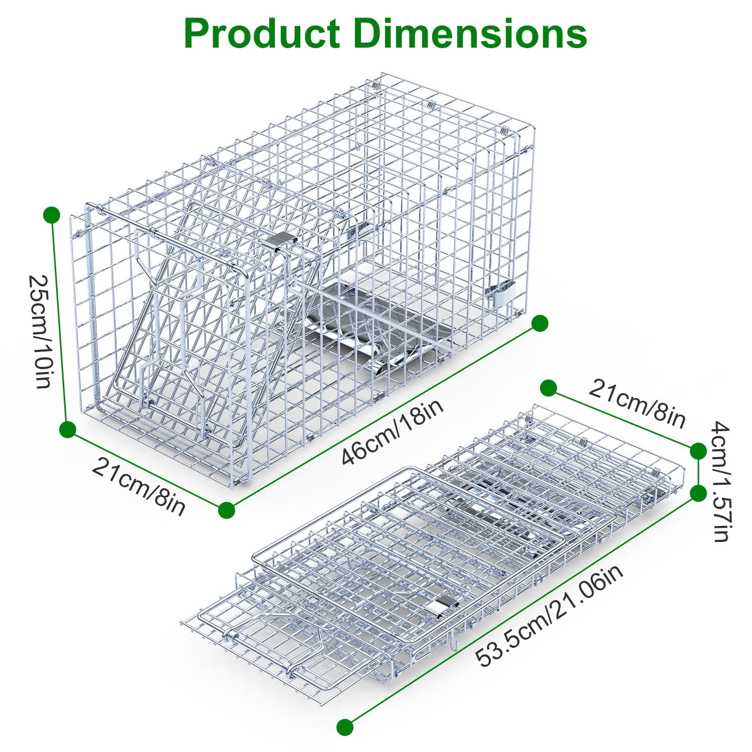 Imountek 2Pcs Humane Live Animal Trap Cage, Collapsible Galvanized Iron Rodent Trap Cage Catch and Release for Small Squirrel Raccoon Feral Cat, 18"x8"x10"