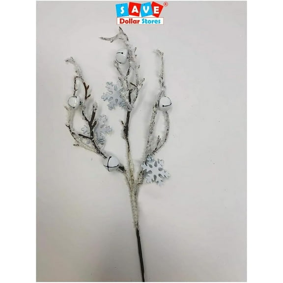 Save Dollar Stores Christmas Bell Pick Branch, White 12 in Windowbox.