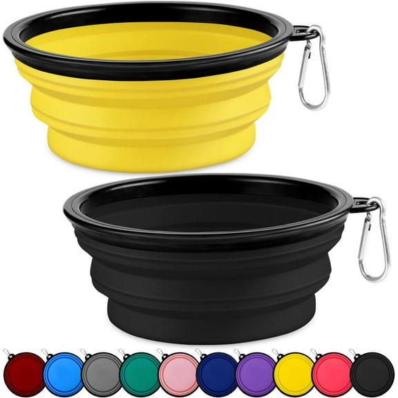 Collapsible Dog Bowls-2 Pack Large Size for Large/Medium Dogs, Dog Travel Water Bowl, Dog Cat Portable Water Bowl, Dog Pet Feeding Watering Dish Outdoor Hiking Parking Traveling with 2 Carabiners