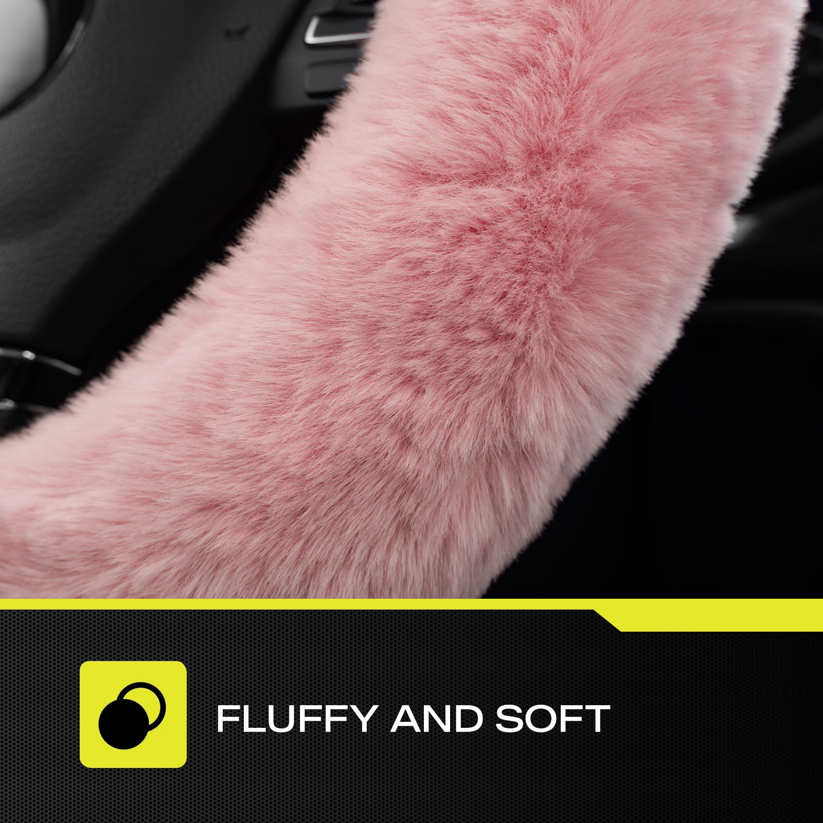Auto Drive Fuzzy Steering Wheel Cover, Soft Plush Faux Fur Steering Wheel Cover, Cozy Warm Steering Wheel Cover Non-Slip, Universal Fit for Cars SUV Truck, Fits 14.5"–15", Pink