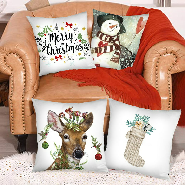 Hoplee hoplee christmas pillow covers white throw pillow covers 18x18 set  of 4 for home decor