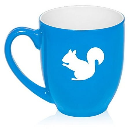 Blue Ceramic Glass - 16 oz Large Bistro Mug Ceramic Coffee Tea Glass Cup Squirrel (Light Blue)
