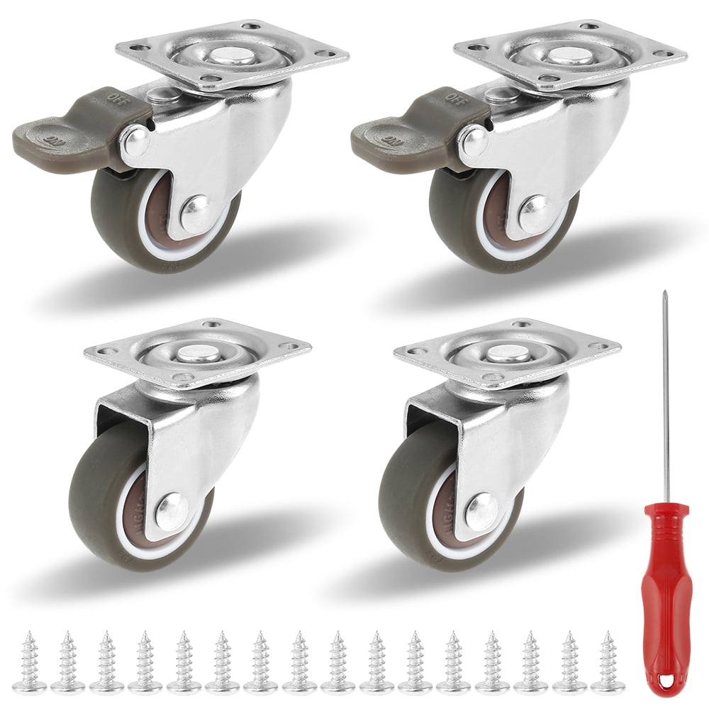 1.5 Inch Swivel Casters 1.5 Heavy Duty Plate Caster Wheel with 400 lbs Load No Noise Locking Casters Set of 4 with Screws and a Screwdriver Dual Locking with 360 Degree Rotation 