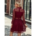 thumbnail image 4 of EILLY BAZAR Women's Lace Dresses Mesh Insert Mock Neck Flounce Sleeve Burgundy S, 4 of 4