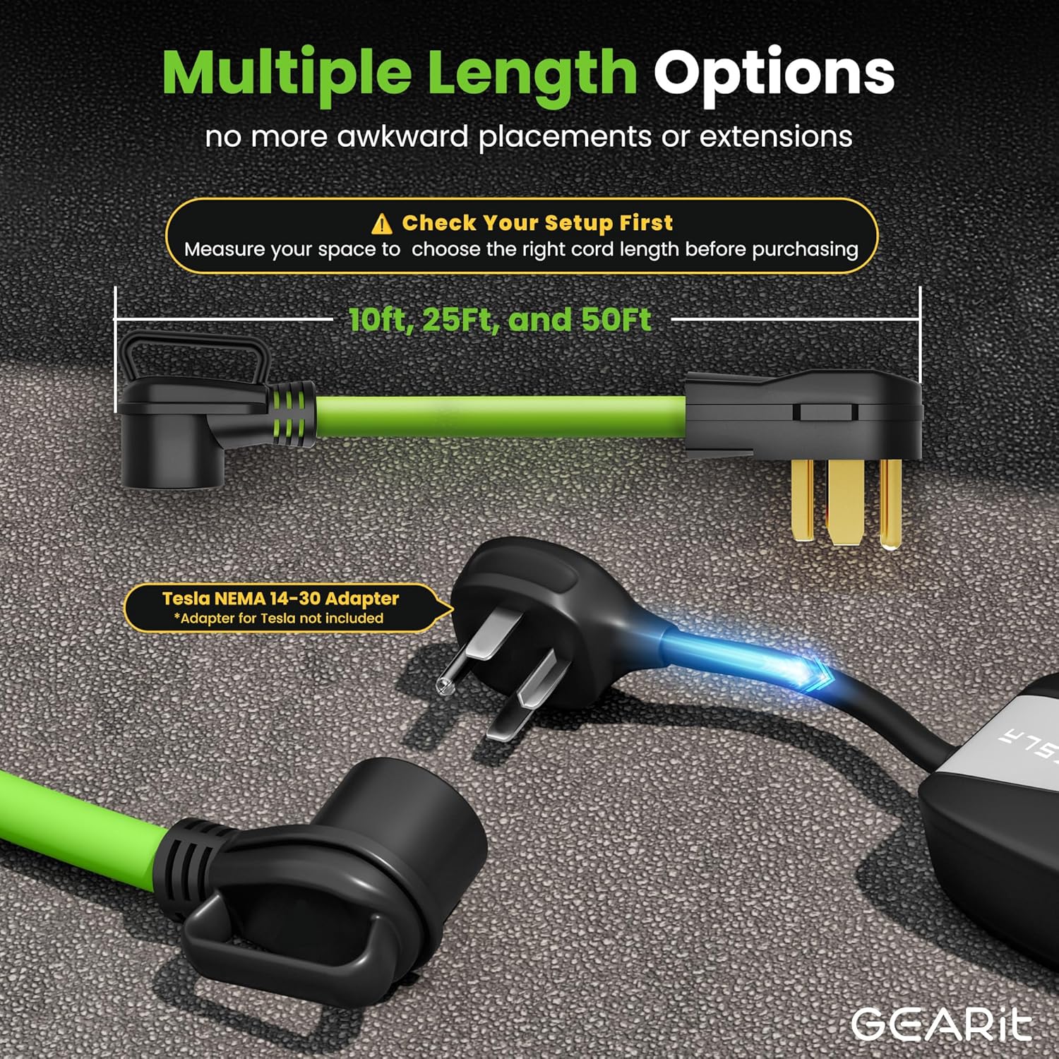 GearIT 4-Prong 30 Amp Extension Cord 50 ft, NEMA 14-30P to 14-30R Weather Resistant for Dryer RV, and Level 2 EV Charger, Green