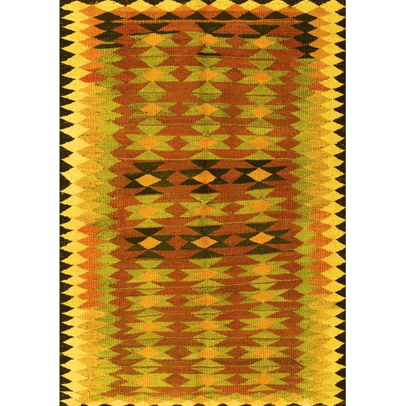 Ahgly Company Machine Washable Indoor Rectangle Southwestern Yellow Country Area Rugs, 2' x 4'