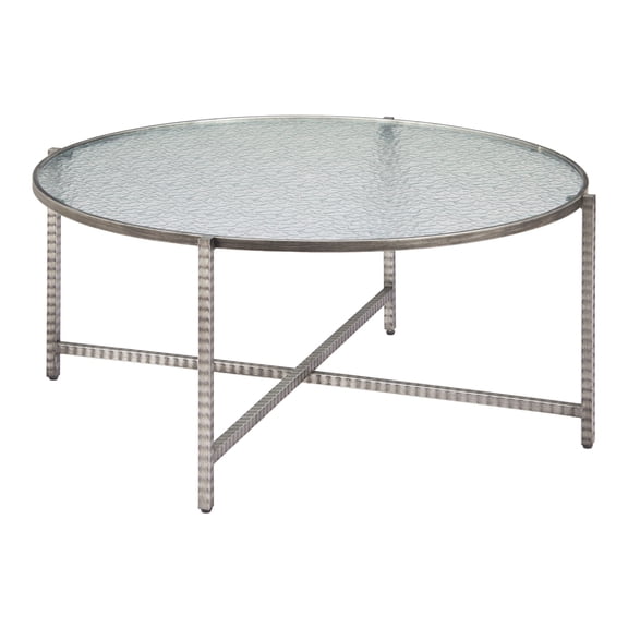Vetro Coffee Table Silver Coffee Table, Modern Style, Rippled Glass round shape tabletop, Steel, Indoor Living