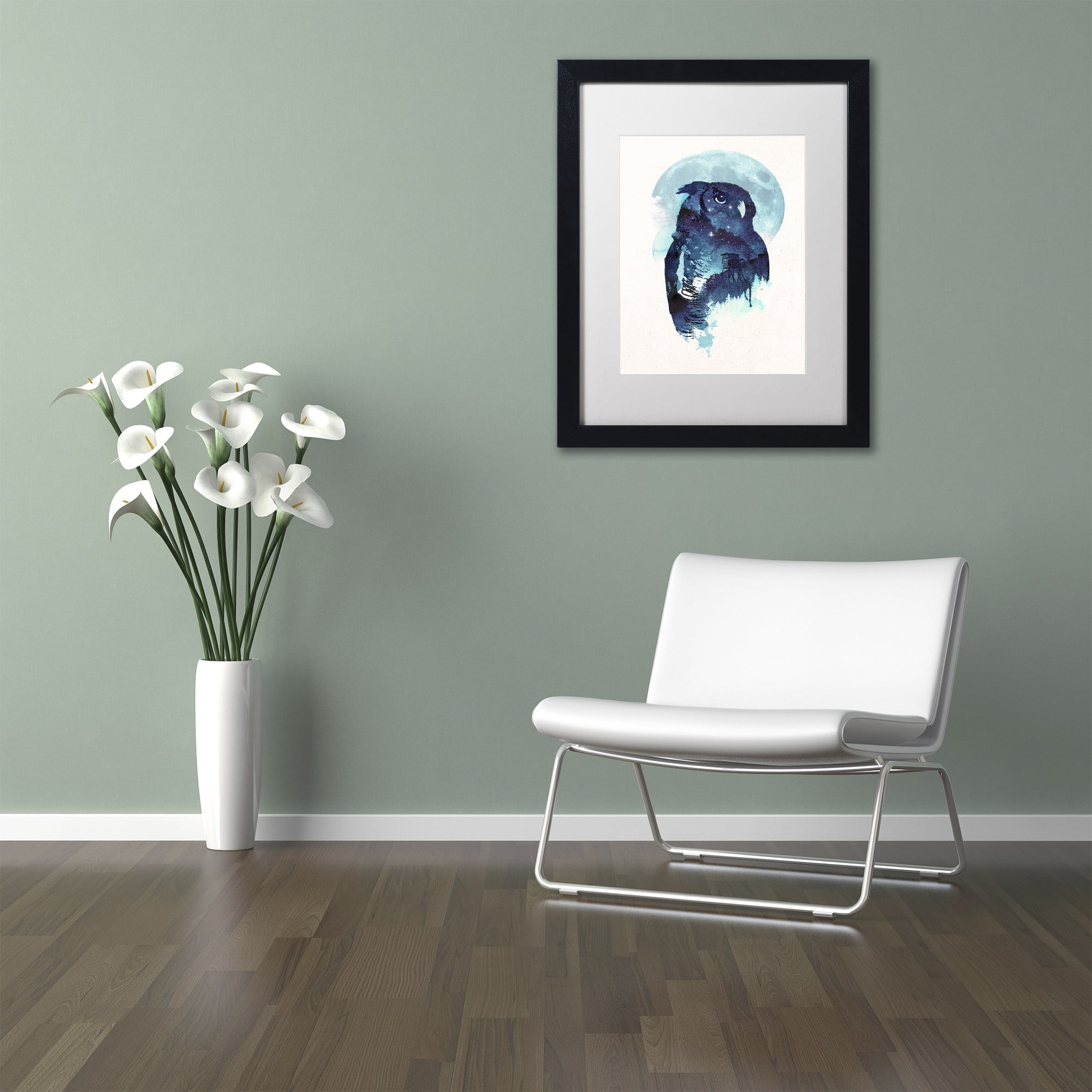 Midnight Owl' Canvas Art by Robert Farkas, White Matte, Black Frame