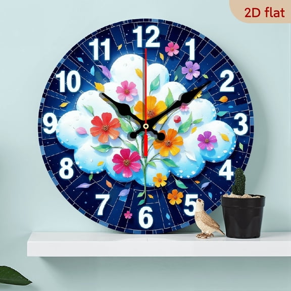 2D Flat 1pc 10Inch Wooden art silent wall clock, kitchen theme wall clock for home, living room and bedroom, office decoration, birthday art gift, painted style silent clock for home decoration