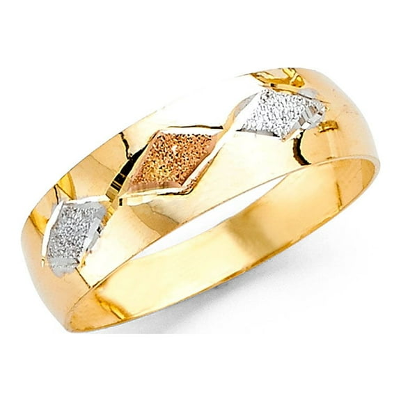 Wedding Ring Solid 14k Yellow White Rose Gold Band Diamond Cut Polished Womens Style Tri Color 6 mm Size 8