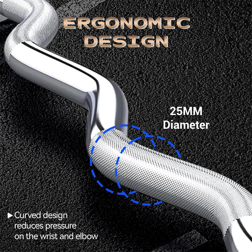 47" EZ Curl Bar for Weight Lifting, Biceps, Triceps, Back/Leg Muscle Group Exercise,Chrome Curling Bar Fit 2” Standard Weights