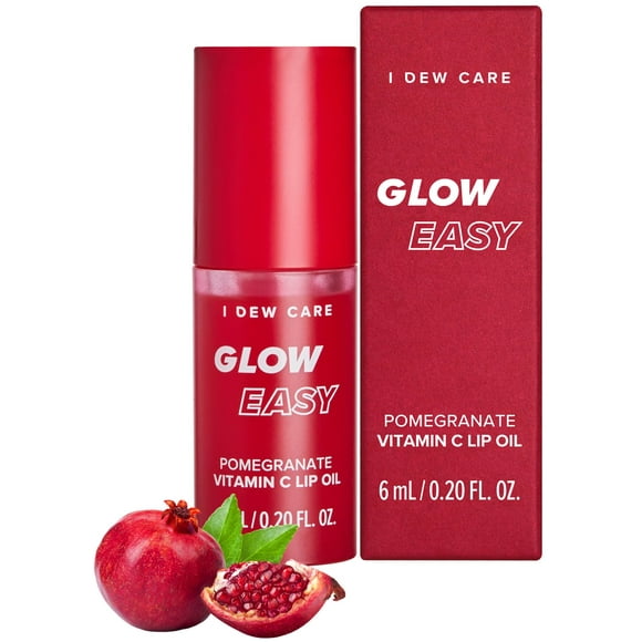 I DEW CARE Korean Lip Oil - Glow Easy Pomegranate | Vitamin C Lip Oil, Pigmented Glossy Lip Oil, Hydrating, Korean Makeup, Tinted Lip Care, Cool Red, Glass Skin Look, Korean Skincare, 0.20 Fl Oz