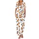 thumbnail image 2 of Pijama de manga corta con estampado fino y pantalones largos con solapa para mujer, top y pantalones de poliéster., 2 of 5