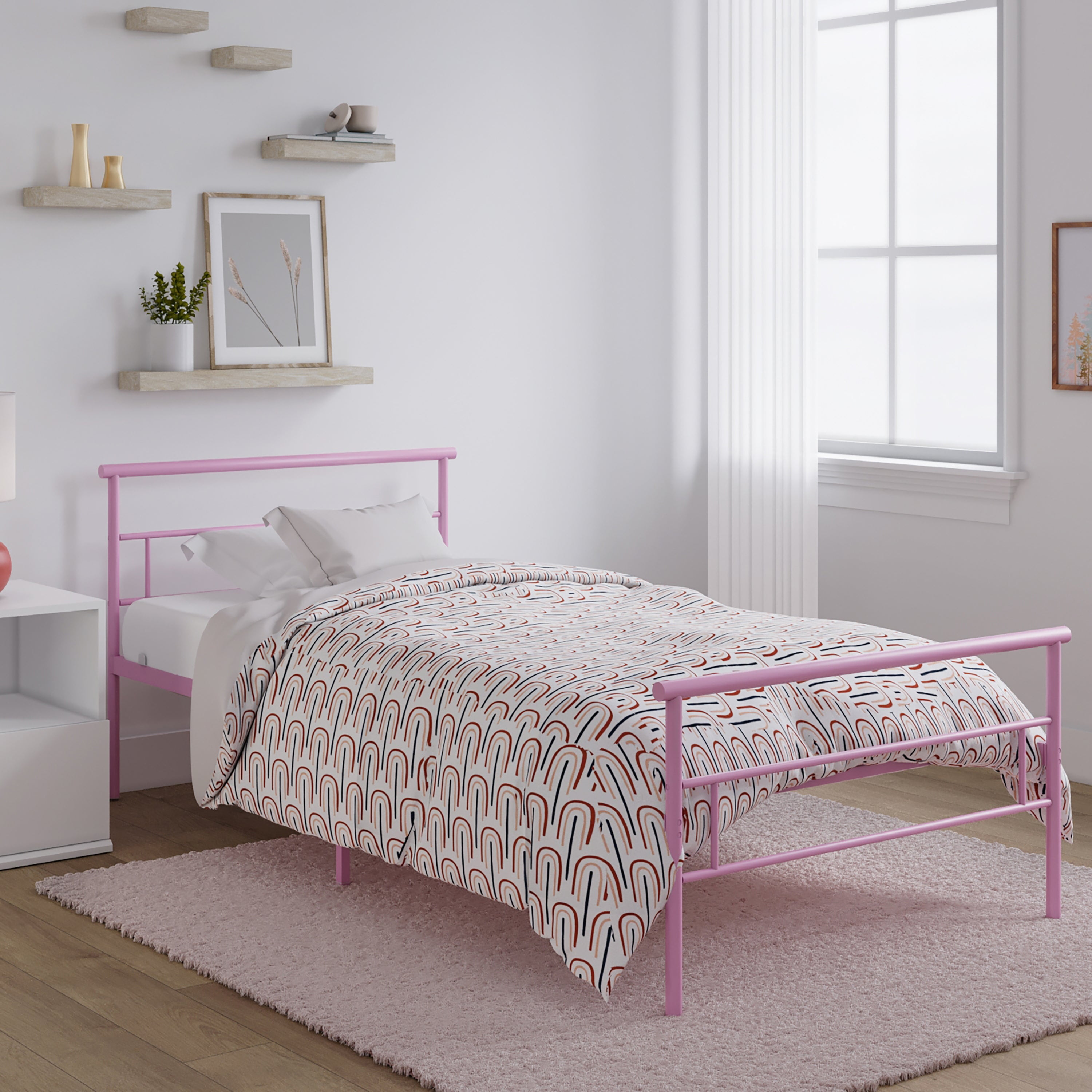Glenwillow Home I-115PR Insta-Lock Bed Frame with Wheels - Queen