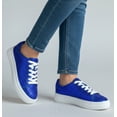 thumbnail image 5 of La Sheelah Women’s Rhinestone Platform Sneakers – Sparkly Glitter Fashion Shoes, Bling Casual Lace-Up Sneakers, Crystal Streetwear Flatform Shoes DOLCE-66 Royal Blue 7.5, 5 of 5