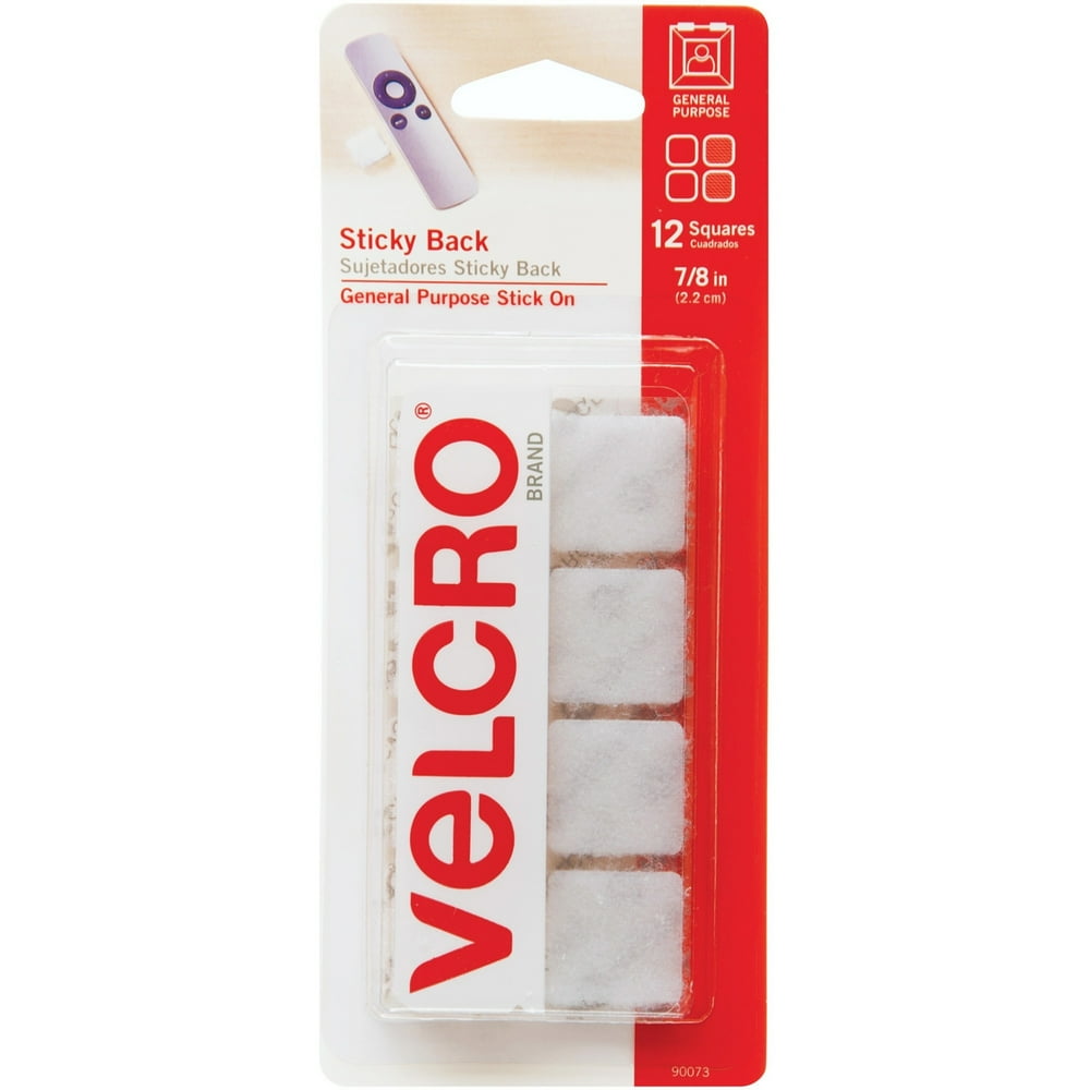 VELCRO Brand Sticky Back Squares, 7/8in Squares, White, 12ct, White, 12