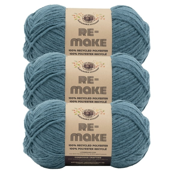 Lion Brand Yarn Re-Make Seaspray Medium Recycled Polyester Blue Yarn 3 Pack