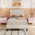 thumbnail image 2 of alazyhome Twin Size Upholstered Platform Bed Frame with Bedside Cupboard, Beige, 2 of 6