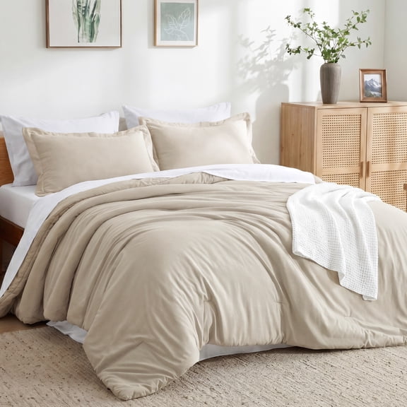 U by Bedsure Queen Comforter Set Beige, 7 Pieces Reversible Bed in a Bag, Boho Lightweight Bedding Set, Contrasting Design