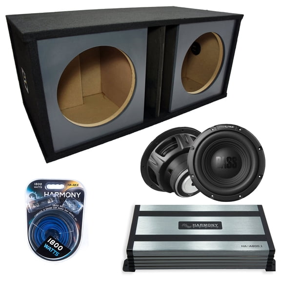 Harmony Audio Alpine fits Slot Paintable Baffle  W12S4 Dual 12" Subwoofer 500W Ported Sub Box | HA-A800.1 Amplifier, 4GA Amp Kit