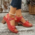thumbnail image 6 of Womens Sandals Chunky Heel Gladiator Open Toe Summer Women's Trendy Solid Color Peep Toe Women Footwear Comfortable Walking Beach Sandals for Women Red 6.5, 6 of 6